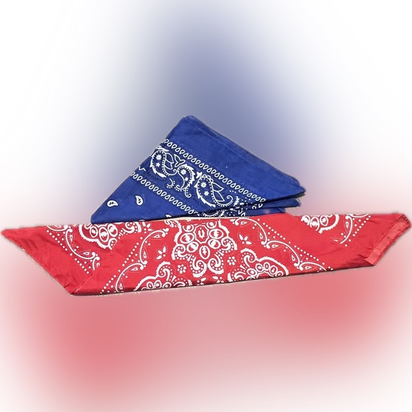 🍄Red Blue Bandana Scarf Cotton Paisley Neckwear Handkerchief Western 2 PCS - Picture 2 of 5